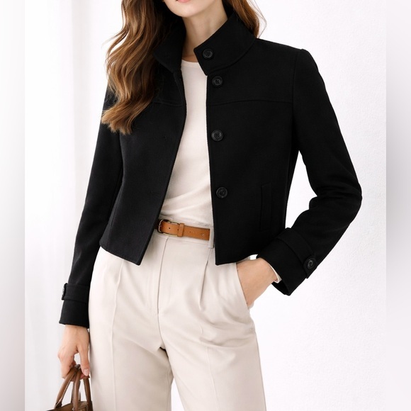 Talbots Jackets & Blazers - Talbots Wool Blend Cropped Jacket Minimalist High Collar Coat Black 12 Quality